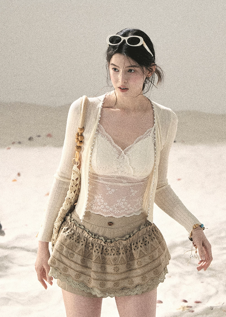 aomalm top, lace camisole top, sheer lace cami, feminine korean top, french lace camisole, summer lace top, romantic cami top, delicate lace blouse, v neck lace top, korean fashion top, soft girl summer outfit, layering camisole women