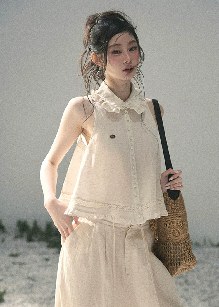 aomalm set, lace top set, ivory summer set, korean fashion set, feminine two piece set, romantic lace blouse, early summer outfit women, soft girl set, ivory skirt set, ivory pants set, elegant summer co ord, korean feminine outfit