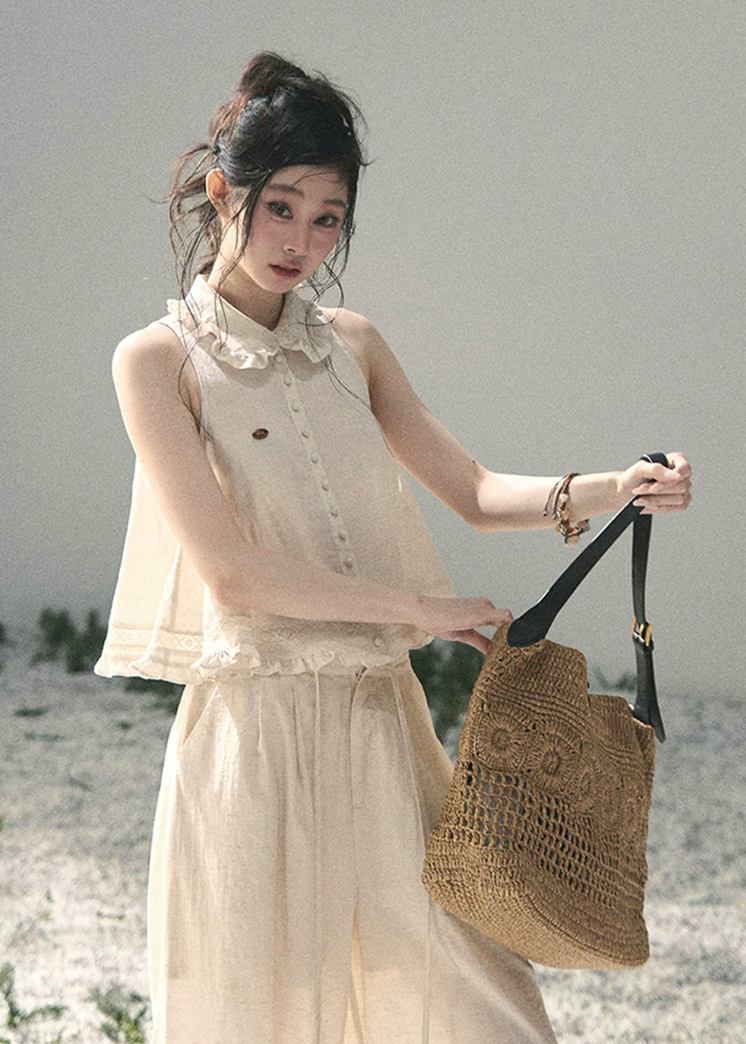 aomalm set, lace top set, ivory summer set, korean fashion set, feminine two piece set, romantic lace blouse, early summer outfit women, soft girl set, ivory skirt set, ivory pants set, elegant summer co ord, korean feminine outfit