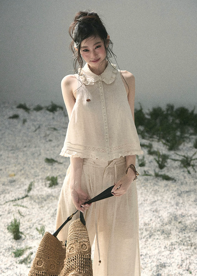aomalm set, lace top set, ivory summer set, korean fashion set, feminine two piece set, romantic lace blouse, early summer outfit women, soft girl set, ivory skirt set, ivory pants set, elegant summer co ord, korean feminine outfit
