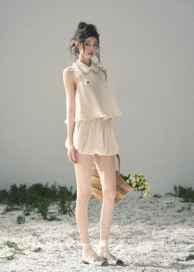 aomalm set, lace top set, ivory summer set, korean fashion set, feminine two piece set, romantic lace blouse, early summer outfit women, soft girl set, ivory skirt set, ivory pants set, elegant summer co ord, korean feminine outfit