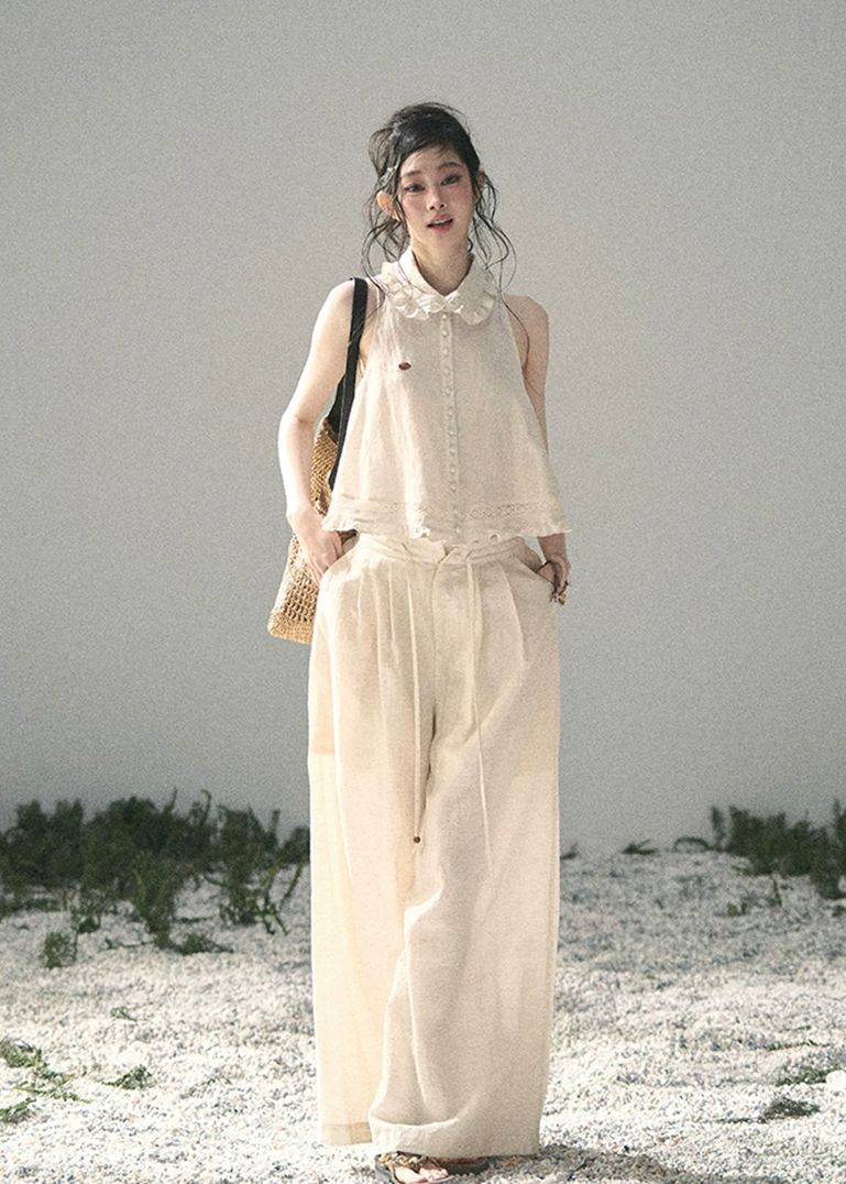 aomalm set, lace top set, ivory summer set, korean fashion set, feminine two piece set, romantic lace blouse, early summer outfit women, soft girl set, ivory skirt set, ivory pants set, elegant summer co ord, korean feminine outfit