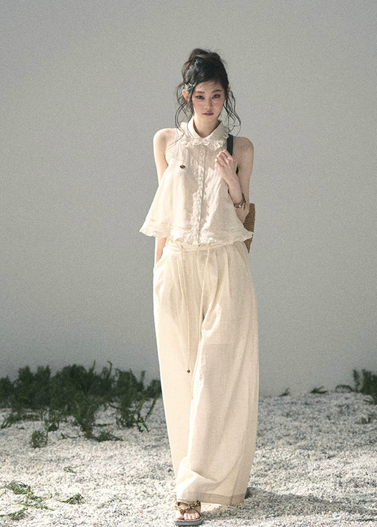 aomalm set, lace top set, ivory summer set, korean fashion set, feminine two piece set, romantic lace blouse, early summer outfit women, soft girl set, ivory skirt set, ivory pants set, elegant summer co ord, korean feminine outfit