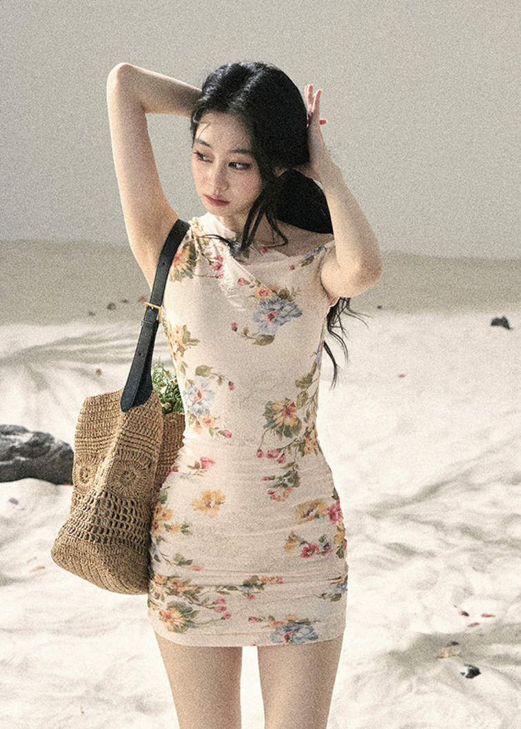 aomalm floral dress, mesh floral dress, one shoulder dress, korean feminine dress, romantic summer dress, bodycon floral dress, french style floral dress, mini floral dress, long floral dress, summer date dress, elegant mesh dress, soft girl floral outfit