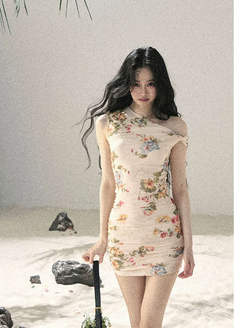 aomalm floral dress, mesh floral dress, one shoulder dress, korean feminine dress, romantic summer dress, bodycon floral dress, french style floral dress, mini floral dress, long floral dress, summer date dress, elegant mesh dress, soft girl floral outfit