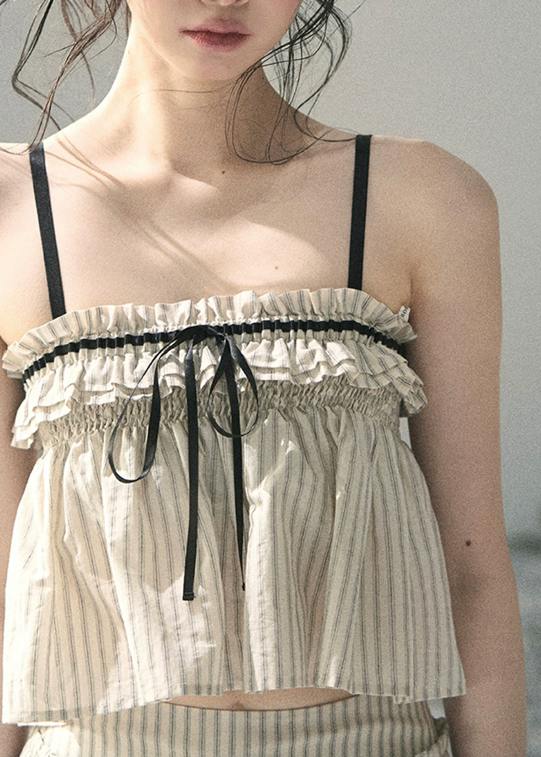 aomalm set, cotton two piece set, striped summer set, korean fashion set, camisole and pants set, wide leg pants set women, ivory summer co ord, feminine korean outfit, vacation outfit women, breathable cotton set, relaxed summer outfit, soft girl summer set