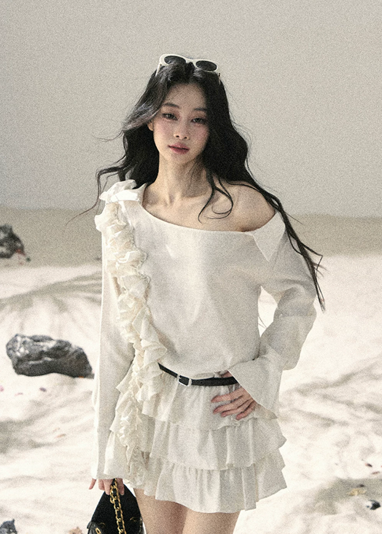 aomalm dress, off shoulder mini dress, french ruffle dress, cake dress women, korean feminine dress, ivory summer dress, romantic mini dress, tiered ruffle dress, soft girl summer dress, vacation dress women, elegant off shoulder dress, short summer dress