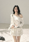 aomalm dress, off shoulder mini dress, french ruffle dress, cake dress women, korean feminine dress, ivory summer dress, romantic mini dress, tiered ruffle dress, soft girl summer dress, vacation dress women, elegant off shoulder dress, short summer dress