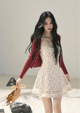 aomalm floral dress, floral slip dress set, korean feminine dress, french style mini dress, lace trim slip dress, cardigan and dress set, romantic summer dress, floral mini dress women, korean summer outfit, cute floral dress, feminine vacation dress, lace floral dress