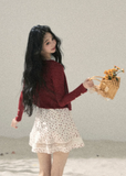 aomalm floral dress, floral slip dress set, korean feminine dress, french style mini dress, lace trim slip dress, cardigan and dress set, romantic summer dress, floral mini dress women, korean summer outfit, cute floral dress, feminine vacation dress, lace floral dress