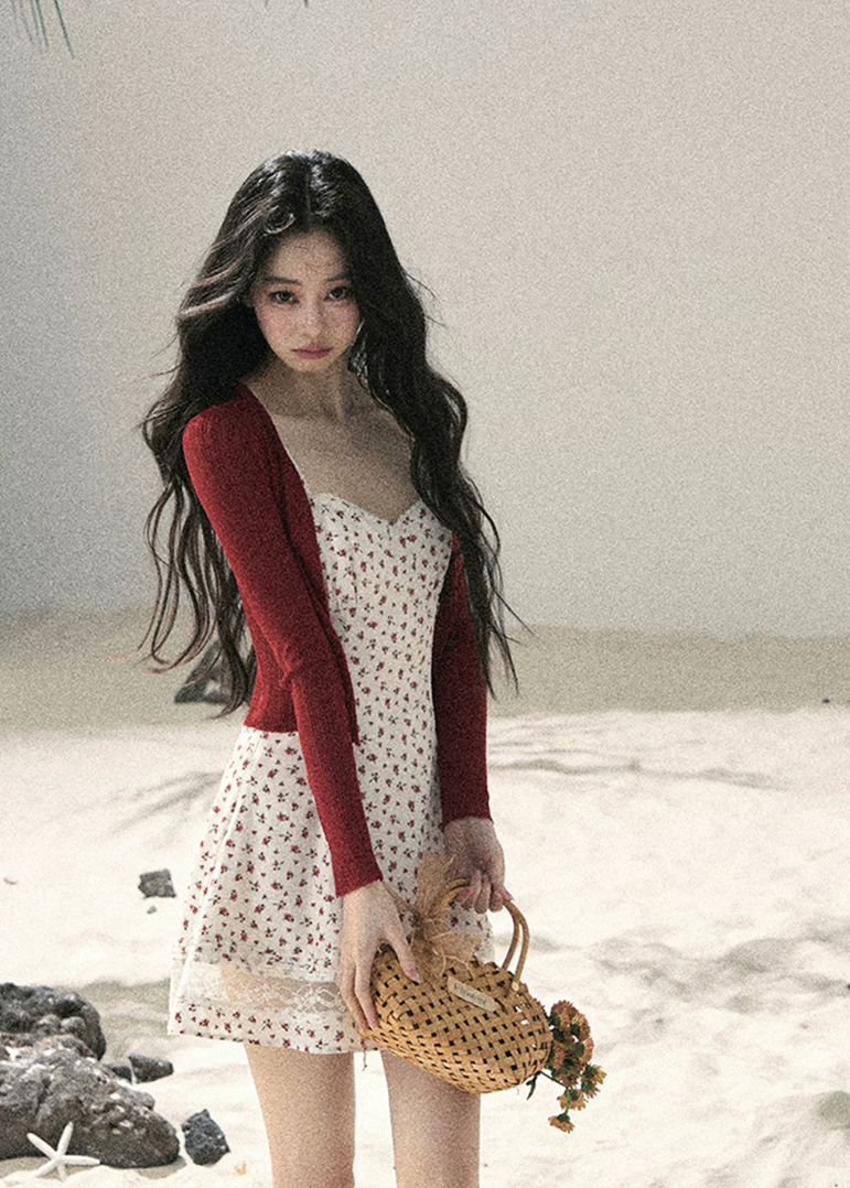 Blooming Roses Floral Slip Dress & Cardigan Set – nowa