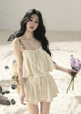 aomalm set, camisole skirt set, cotton two piece set, korean fashion set, feminine summer outfit, cream mini skirt set, romantic two piece outfit, french style summer set, soft girl outfit, cotton camisole top, summer co ord set women, mini skirt set