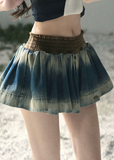 aomalm skirt, denim mini skirt, gradient denim skirt, puffy mini skirt, korean fashion skirt, a line denim skirt, smocked waist skirt, summer denim skirt, feminine korean outfit, blue mini skirt women, casual summer skirt, cute denim skirt