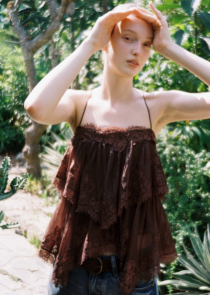 oakmoo dress, lace tiered dress, backless spaghetti strap dress, seaside vacation dress, lace maxi dress, korean fashion dress, romantic summer dress, ivory lace dress, brown lace dress, resort dress women, summer vacation outfit, layered lace dress, cake dress women, feminine summer dress