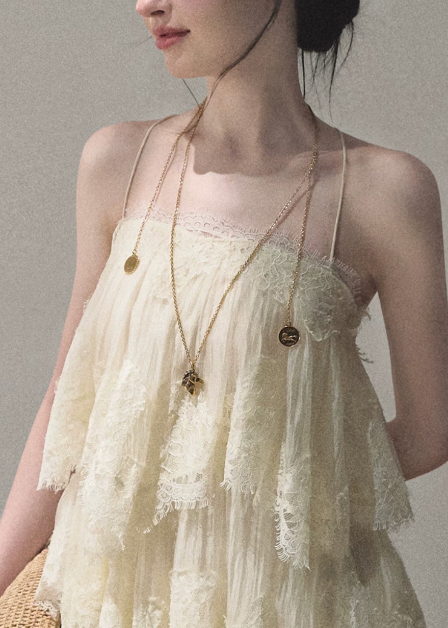 oakmoo dress, lace tiered dress, backless spaghetti strap dress, seaside vacation dress, lace maxi dress, korean fashion dress, romantic summer dress, ivory lace dress, brown lace dress, resort dress women, summer vacation outfit, layered lace dress, cake dress women, feminine summer dress