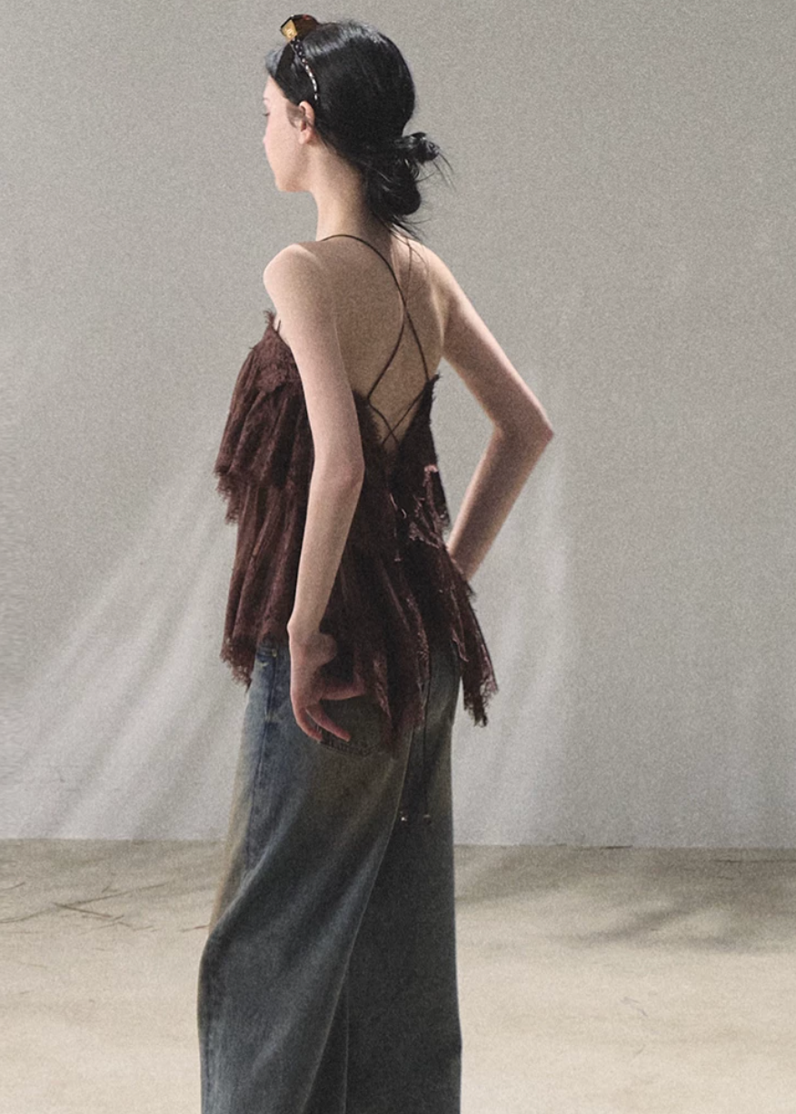 oakmoo dress, lace tiered dress, backless spaghetti strap dress, seaside vacation dress, lace maxi dress, korean fashion dress, romantic summer dress, ivory lace dress, brown lace dress, resort dress women, summer vacation outfit, layered lace dress, cake dress women, feminine summer dress