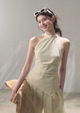 oakmoo top, ivory halter top, lyocell cotton top, korean minimal fashion, sleeveless summer top, waist cinching top, slim fit halter top, quiet luxury top, minimalist korean outfit, refined summer top, elegant casual top, breathable halter camisole