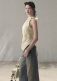 oakmoo top, ivory halter top, lyocell cotton top, korean minimal fashion, sleeveless summer top, waist cinching top, slim fit halter top, quiet luxury top, minimalist korean outfit, refined summer top, elegant casual top, breathable halter camisole