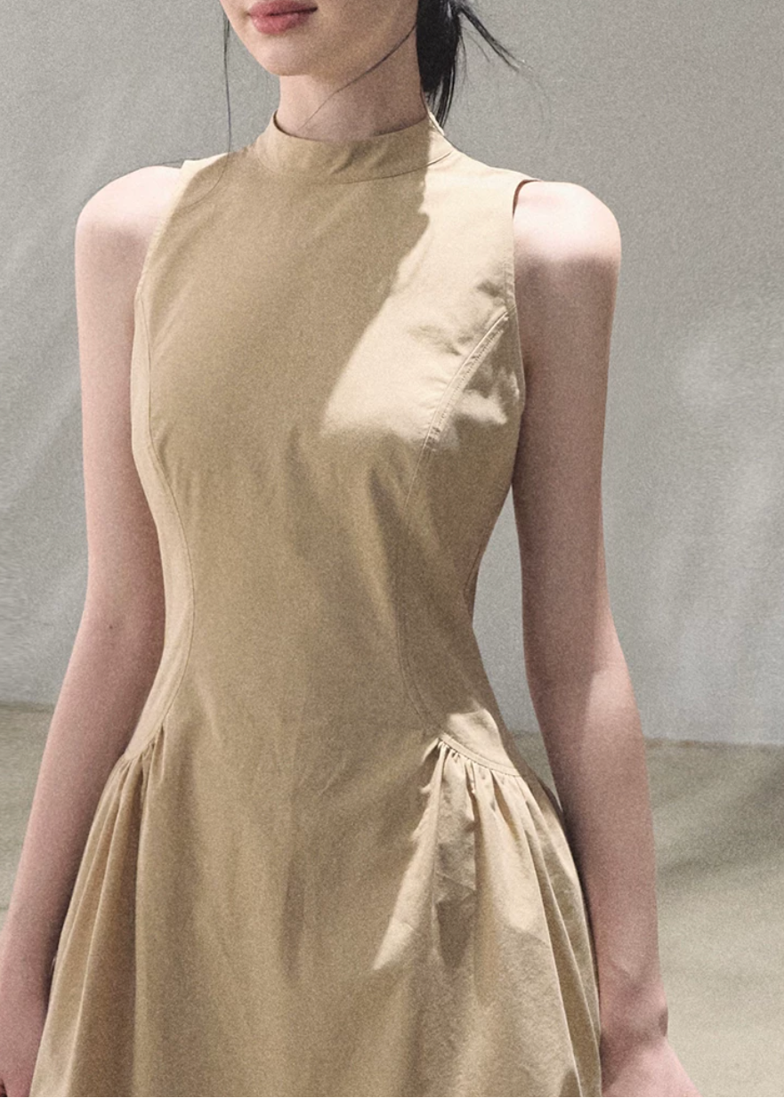 oakmoo dress, ivory halter dress, lyocell cotton dress, korean minimal dress, sleeveless summer dress, waist cinching dress, backless summer dress, quiet luxury dress, short halter dress, long halter dress, minimalist korean outfit, refined summer dress