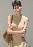 oakmoo dress, ivory halter dress, lyocell cotton dress, korean minimal dress, sleeveless summer dress, waist cinching dress, backless summer dress, quiet luxury dress, short halter dress, long halter dress, minimalist korean outfit, refined summer dress