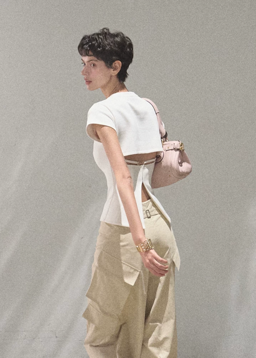 oakmoo top, white slim t-shirt, antibacterial cotton top, korean minimal fashion, short sleeve summer top, waist cinching t-shirt, slim fit white tee, quiet luxury basic top, everyday summer top, korean casual outfit, cotton blend t-shirt women, minimalist white top