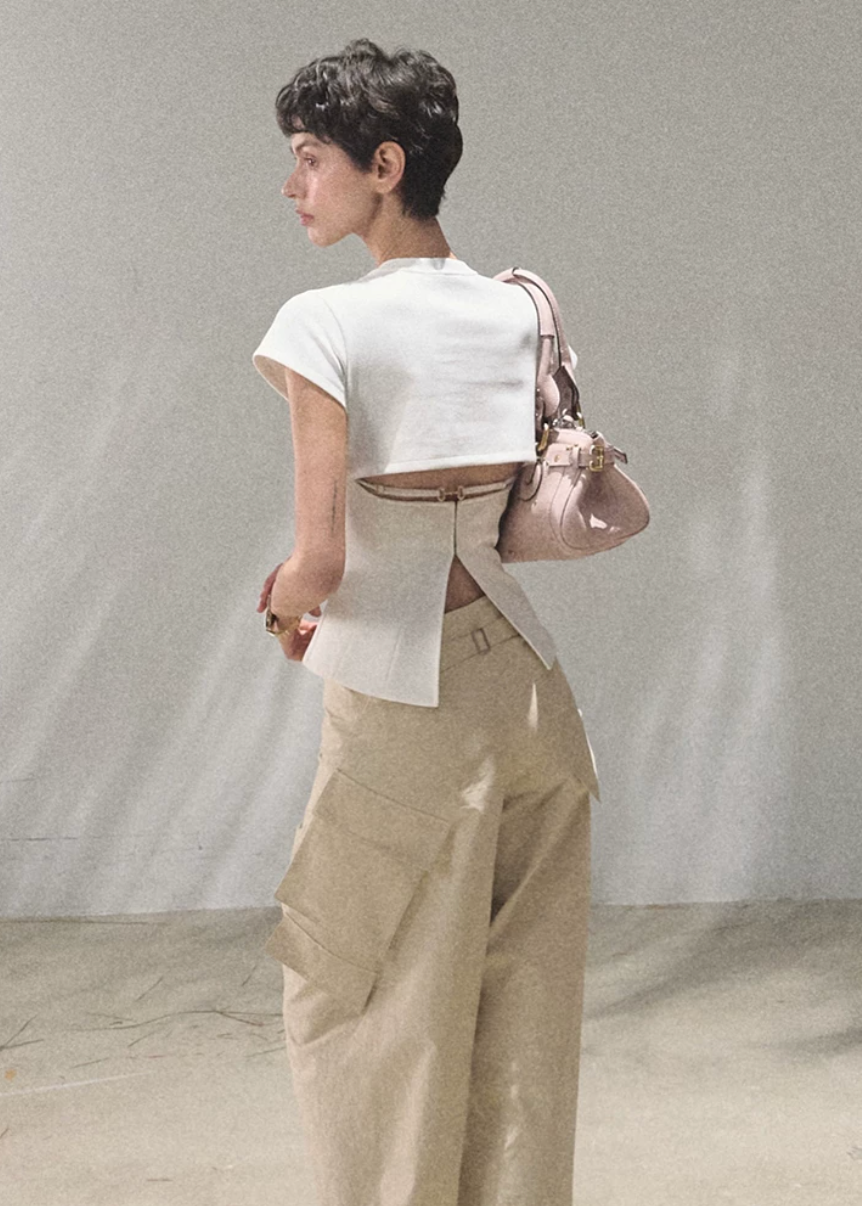 oakmoo top, white slim t-shirt, antibacterial cotton top, korean minimal fashion, short sleeve summer top, waist cinching t-shirt, slim fit white tee, quiet luxury basic top, everyday summer top, korean casual outfit, cotton blend t-shirt women, minimalist white top