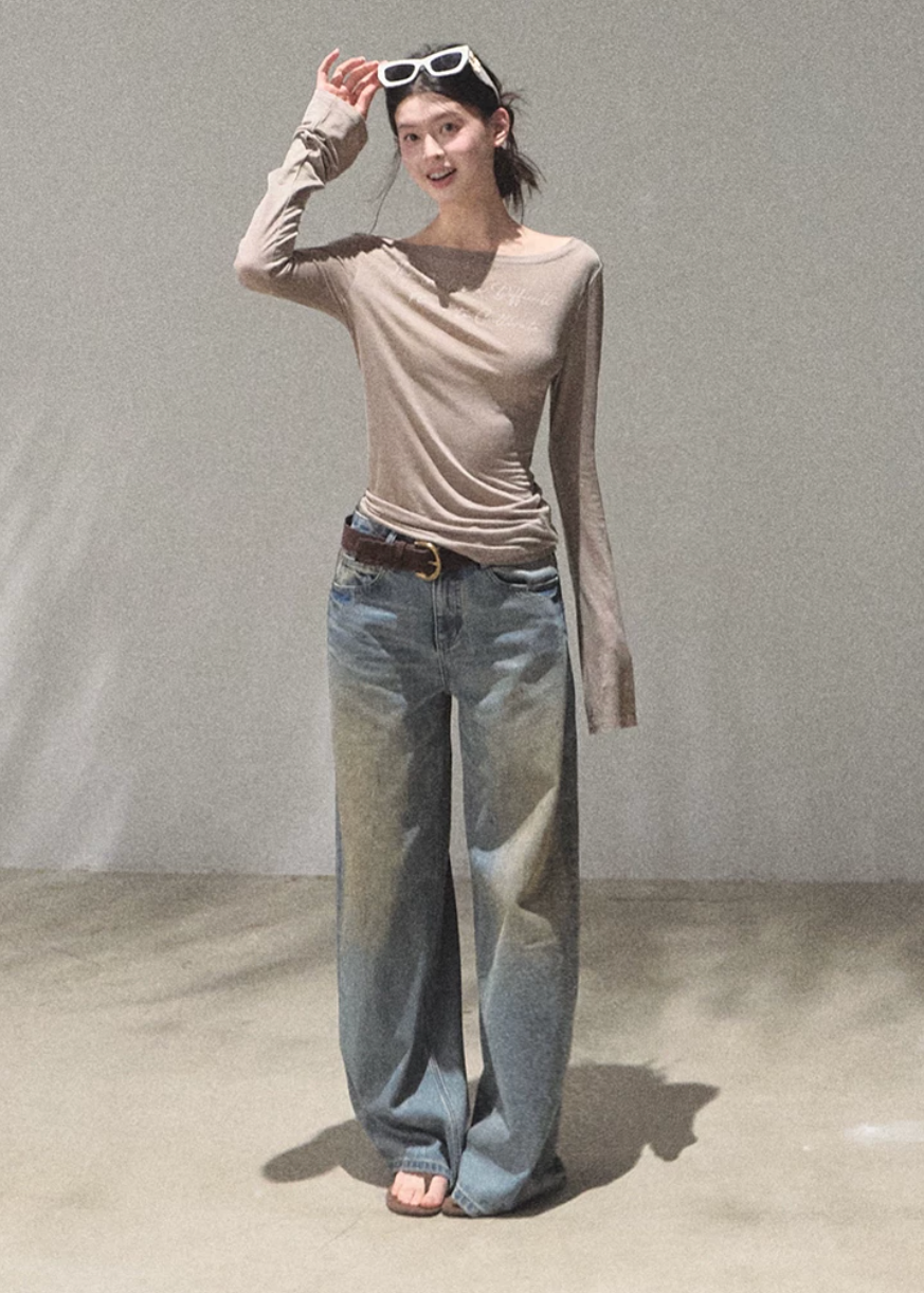 oakmoo top, lyocell linen top, slim fit long sleeve top, summer sun protection top, lightweight summer top, sheer long sleeve tee, korean minimal top, breathable slim top women, elegant casual summer top, white fitted long sleeve top, refined basic top, airy summer layering top