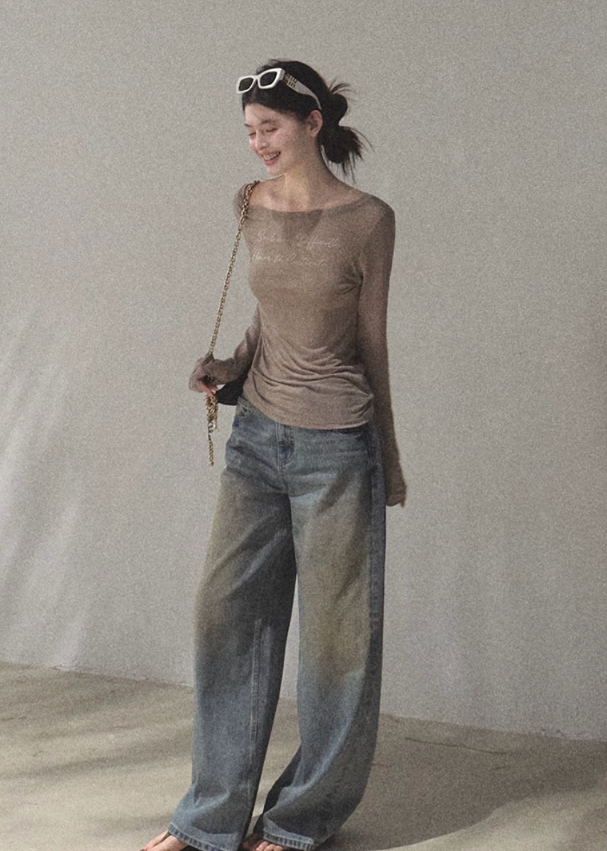 oakmoo top, lyocell linen top, slim fit long sleeve top, summer sun protection top, lightweight summer top, sheer long sleeve tee, korean minimal top, breathable slim top women, elegant casual summer top, white fitted long sleeve top, refined basic top, airy summer layering top