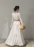 oakmoo dress, resort maxi dress, cut out waist dress, lyocell linen dress, lace sleeve maxi dress, elegant summer dress, feminine resort dress, ivory maxi dress, romantic vacation dress, long sleeve summer dress, refined resort outfit, french inspired dress