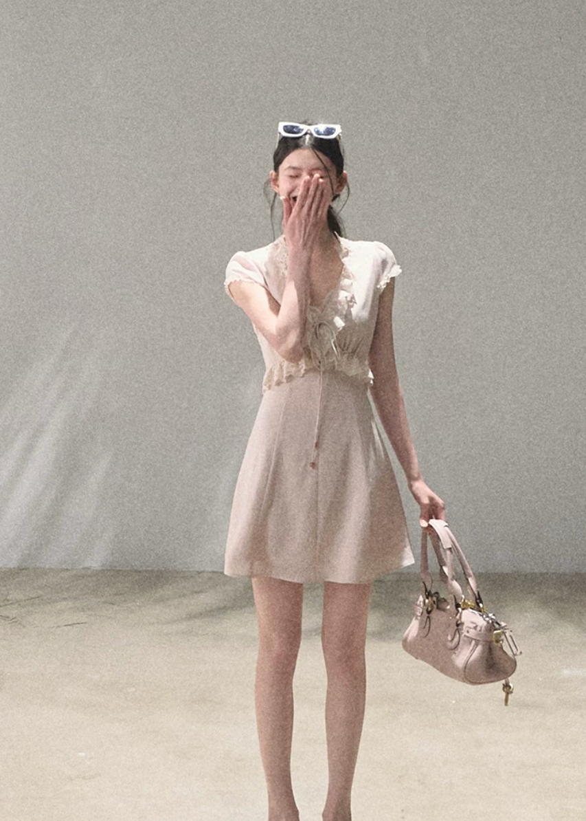 oakmoo dress, lace-up summer dress, resort dress women, lyocell linen dress, feminine summer dress, korean minimal dress, romantic vacation dress, elegant maxi dress, elegant mini dress, waist defined dress, soft summer dress, paris inspired dress