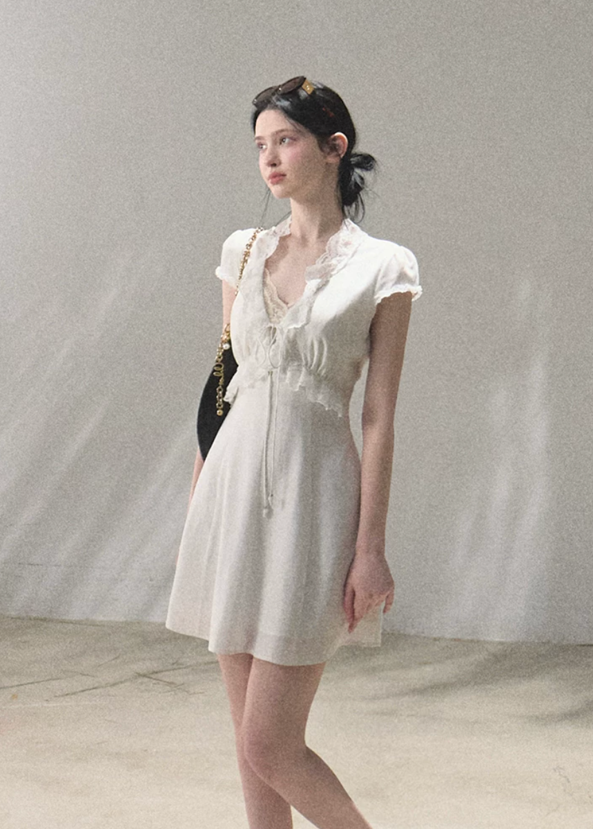 oakmoo dress, lace-up summer dress, resort dress women, lyocell linen dress, feminine summer dress, korean minimal dress, romantic vacation dress, elegant maxi dress, elegant mini dress, waist defined dress, soft summer dress, paris inspired dress