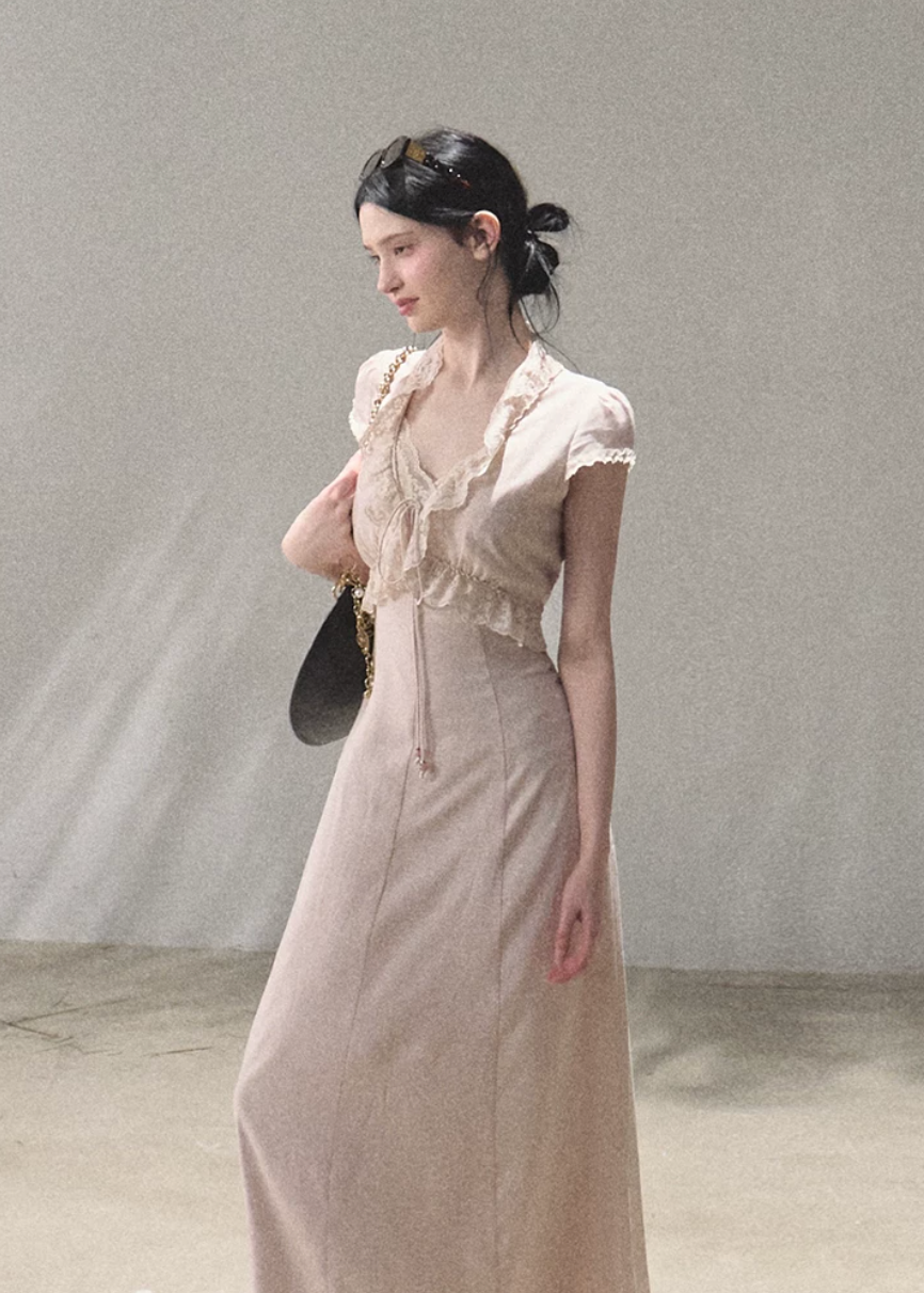 oakmoo dress, lace-up summer dress, resort dress women, lyocell linen dress, feminine summer dress, korean minimal dress, romantic vacation dress, elegant maxi dress, elegant mini dress, waist defined dress, soft summer dress, paris inspired dress