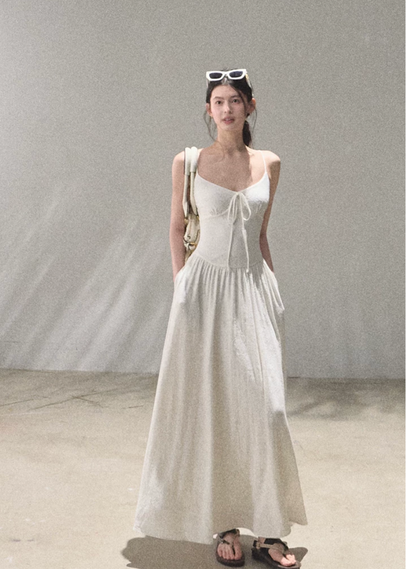 oakmoo dress, backless spaghetti strap dress, ivory vacation dress, vine jacquard dress, korean minimal dress, seaside summer dress, waist cinching dress, bohemian vacation dress, resort dress women, elegant summer dress, soft ivory dress, romantic summer outfit