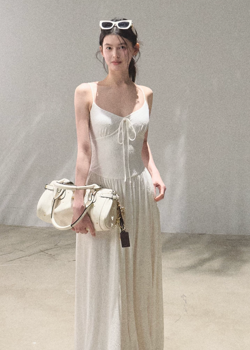 oakmoo dress, backless spaghetti strap dress, ivory vacation dress, vine jacquard dress, korean minimal dress, seaside summer dress, waist cinching dress, bohemian vacation dress, resort dress women, elegant summer dress, soft ivory dress, romantic summer outfit