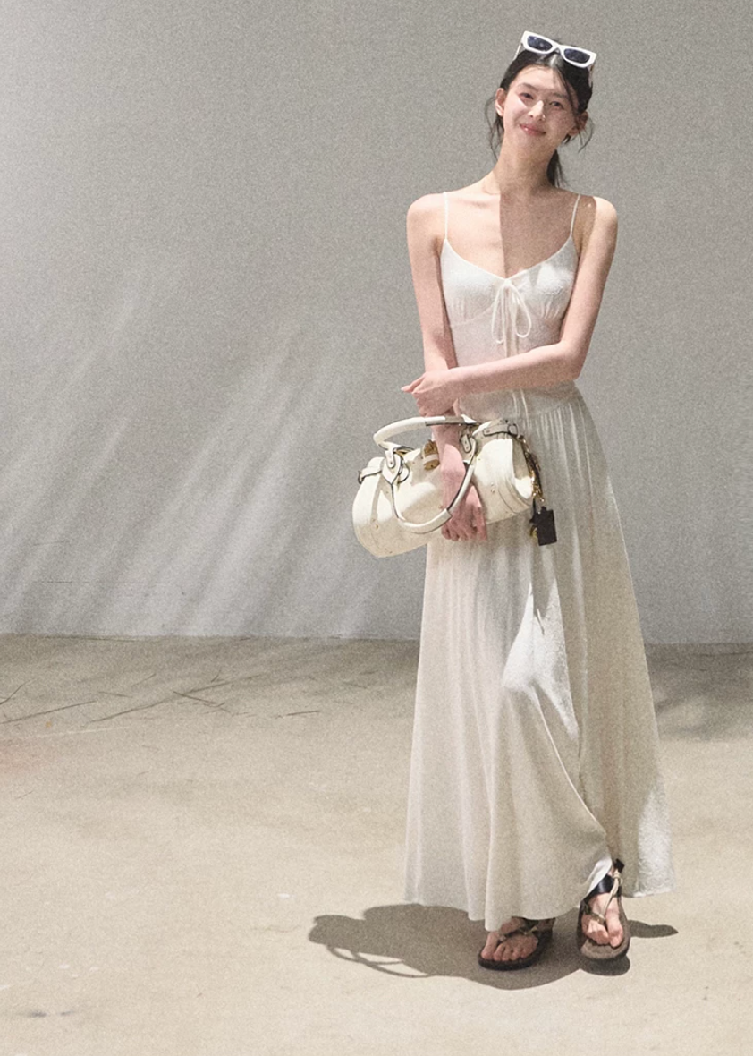 oakmoo dress, backless spaghetti strap dress, ivory vacation dress, vine jacquard dress, korean minimal dress, seaside summer dress, waist cinching dress, bohemian vacation dress, resort dress women, elegant summer dress, soft ivory dress, romantic summer outfit