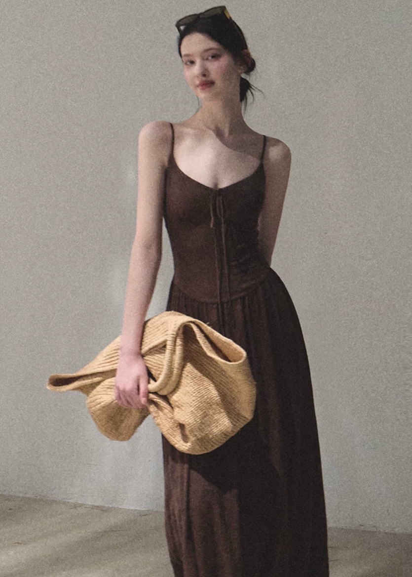 oakmoo dress, backless spaghetti strap dress, ivory vacation dress, vine jacquard dress, korean minimal dress, seaside summer dress, waist cinching dress, bohemian vacation dress, resort dress women, elegant summer dress, soft ivory dress, romantic summer outfit