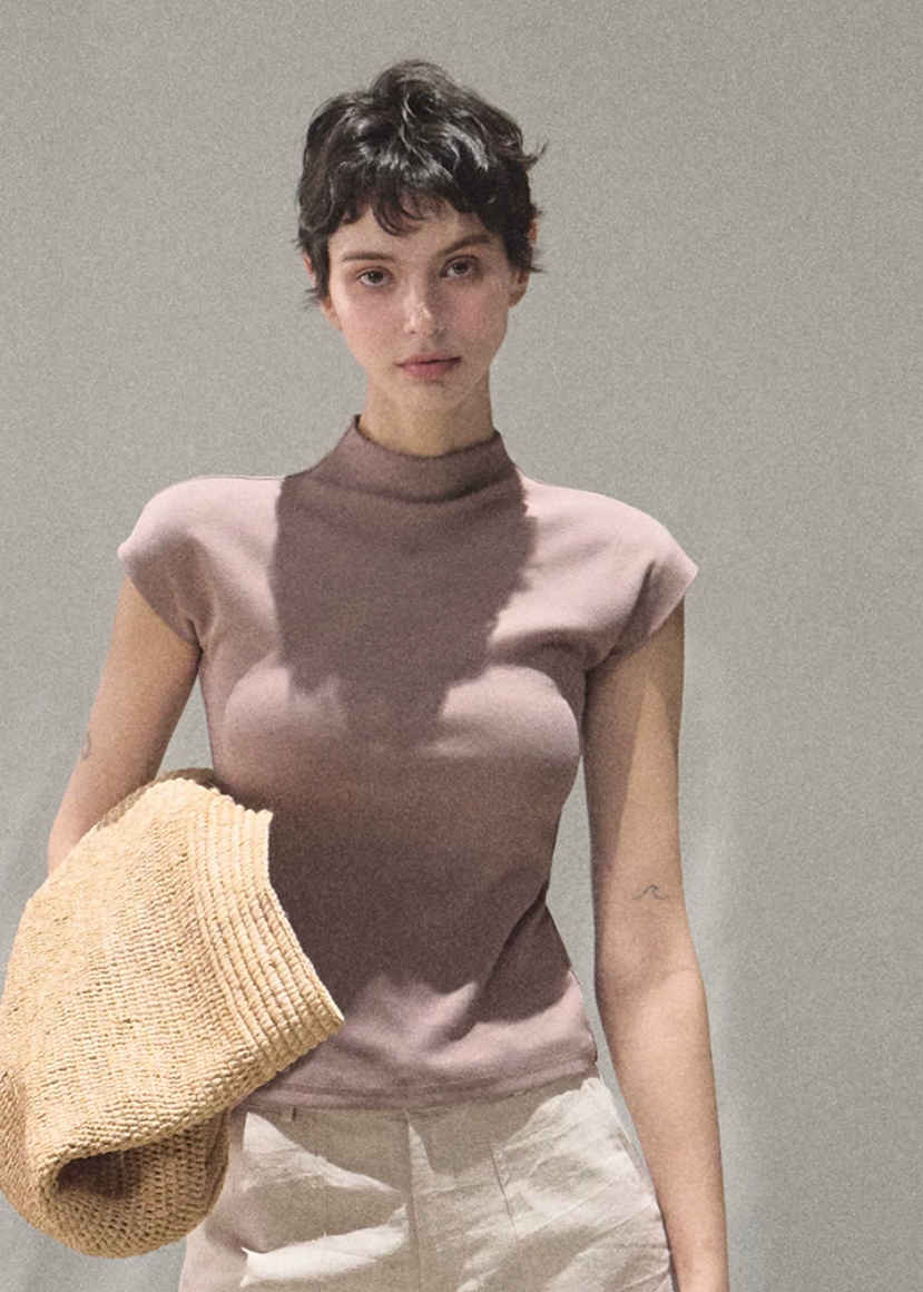 oakmoo top, slim short sleeve t-shirt, lyocell cotton top, korean minimal fashion, striped summer top, waist skimming tee, soft fitted t-shirt, quiet luxury basic top, breathable summer tee, minimalist summer outfit, refined casual top, everyday slim tee