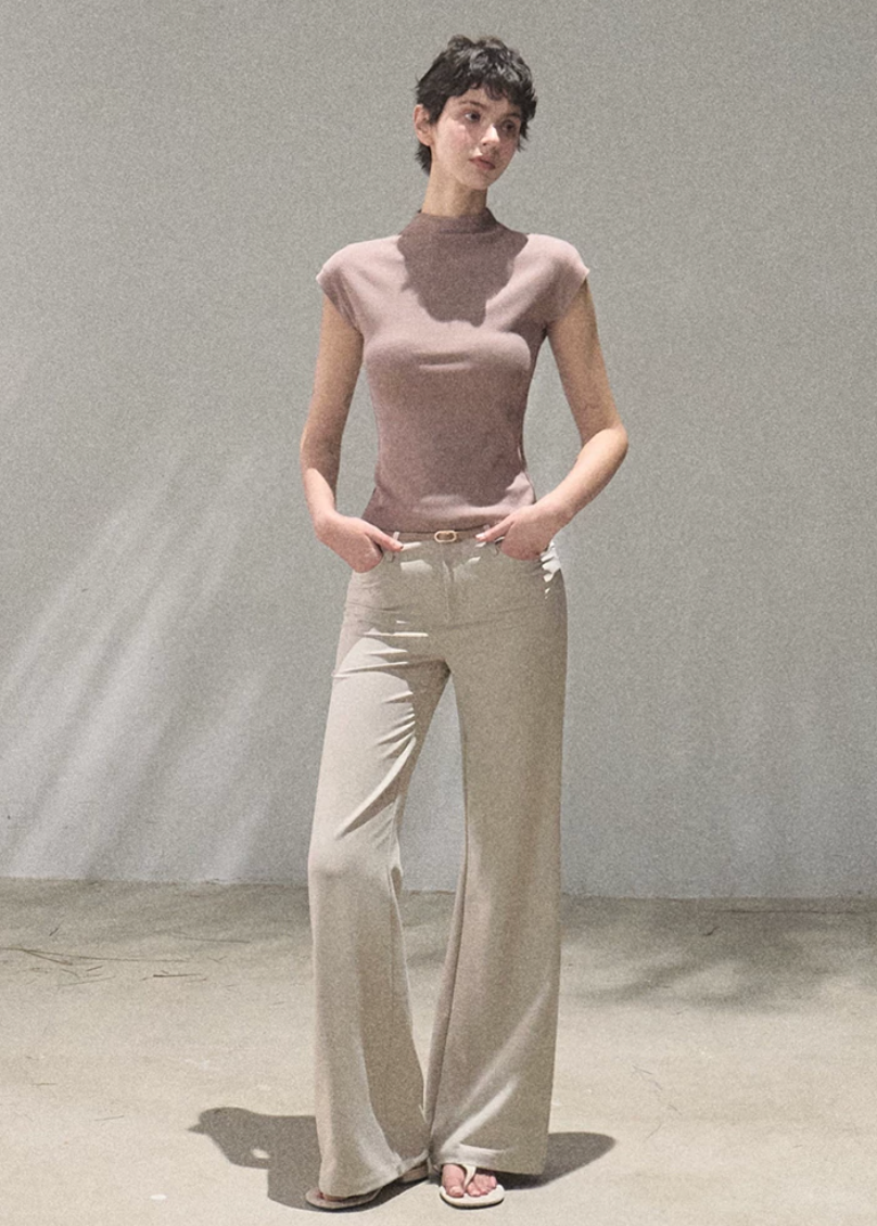 oakmoo top, slim short sleeve t-shirt, lyocell cotton top, korean minimal fashion, striped summer top, waist skimming tee, soft fitted t-shirt, quiet luxury basic top, breathable summer tee, minimalist summer outfit, refined casual top, everyday slim tee