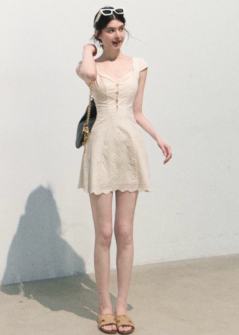oakmoo dress, white cotton dress, lace patchwork dress, french lace dress, korean minimal dress, waist cinching dress, white summer dress, short white dress, long white dress, romantic summer dress, feminine vacation dress, cotton lace dress