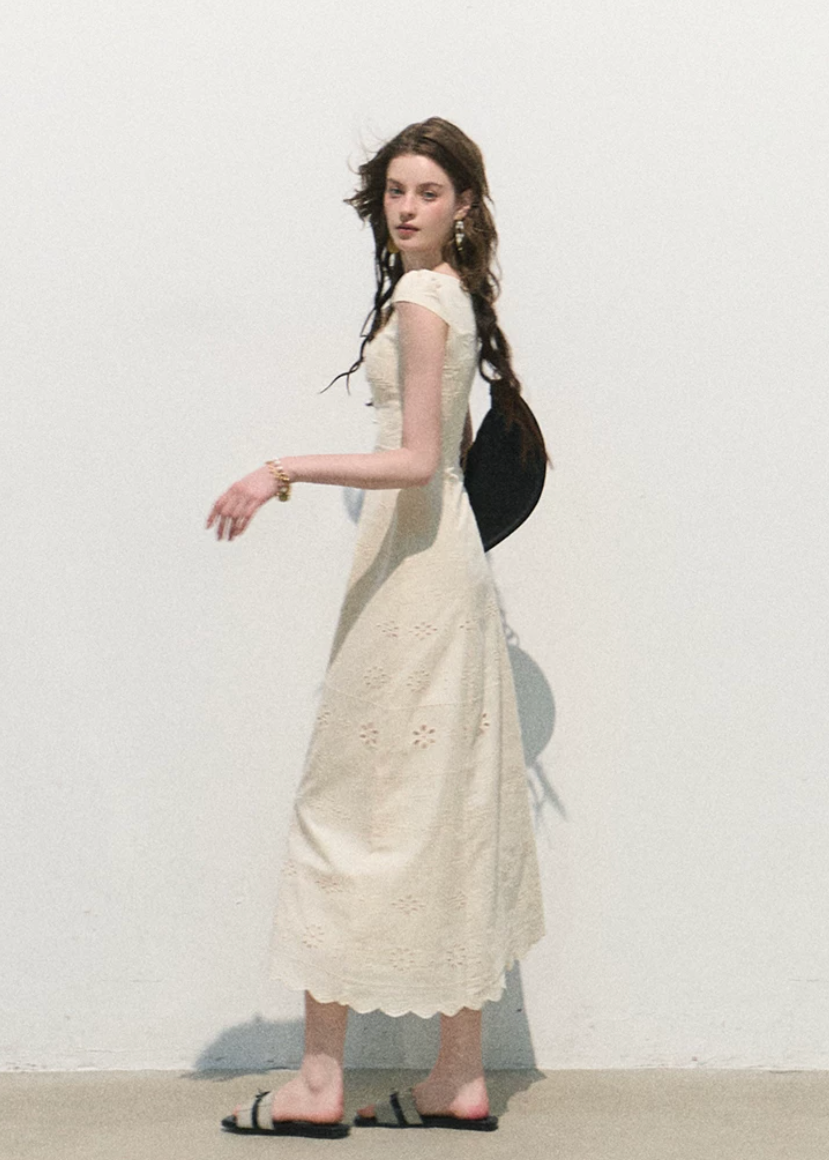 oakmoo dress, white cotton dress, lace patchwork dress, french lace dress, korean minimal dress, waist cinching dress, white summer dress, short white dress, long white dress, romantic summer dress, feminine vacation dress, cotton lace dress