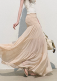 oakmoo skirt, pleated chiffon skirt, a-line maxi skirt, korean minimal fashion, long summer skirt, blush beige skirt, romantic maxi skirt, soft feminine skirt, resort skirt women, flowy summer skirt, elegant casual skirt, korean summer outfit