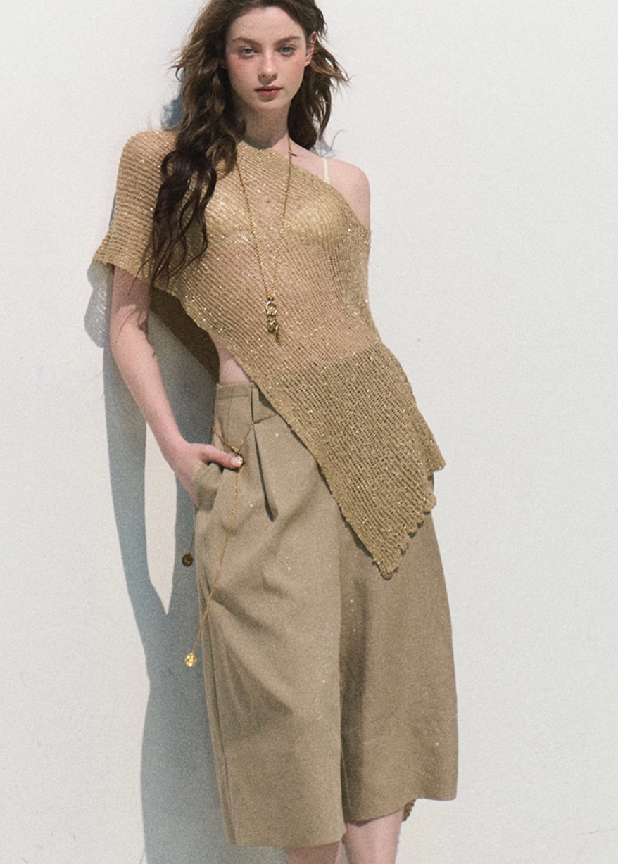 oakmoo cover up, knit cover up women, hollow knit shawl, seaside vacation cover up, linen blend knit top, asymmetric knit top, summer sun protection shawl, korean minimal fashion, resort cover up, open knit poncho, lightweight summer layer, vacation knitwear