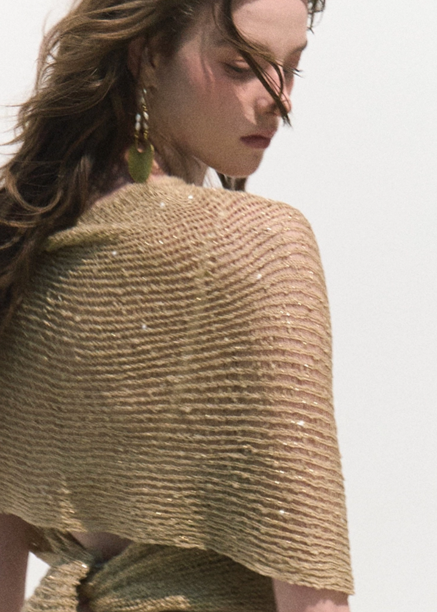 oakmoo cover up, knit cover up women, hollow knit shawl, seaside vacation cover up, linen blend knit top, asymmetric knit top, summer sun protection shawl, korean minimal fashion, resort cover up, open knit poncho, lightweight summer layer, vacation knitwear
