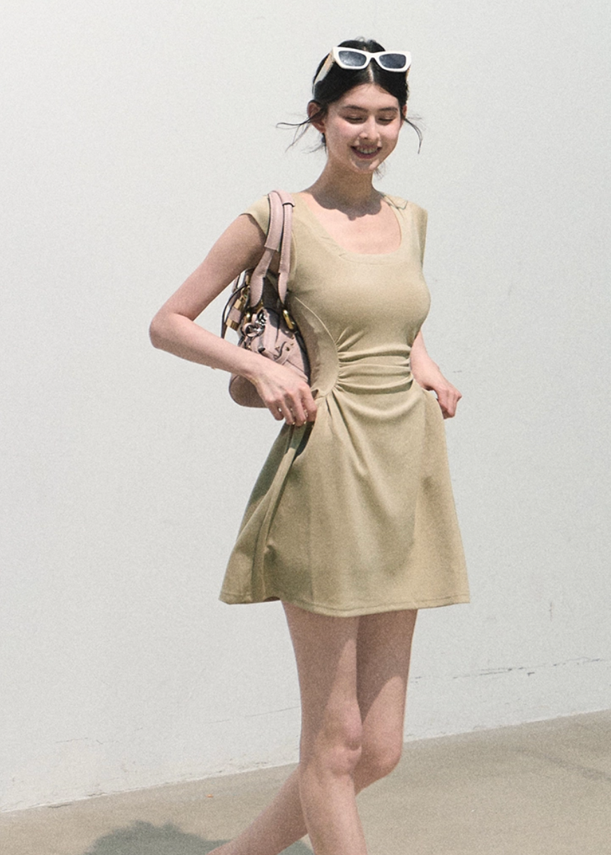 oakmoo dress, white tank dress, a-line summer dress, waist cinching dress, korean minimal dress, elegant summer dress, white vacation dress, short white dress, long white dress, refined tank dress, quiet luxury dress, feminine summer outfit