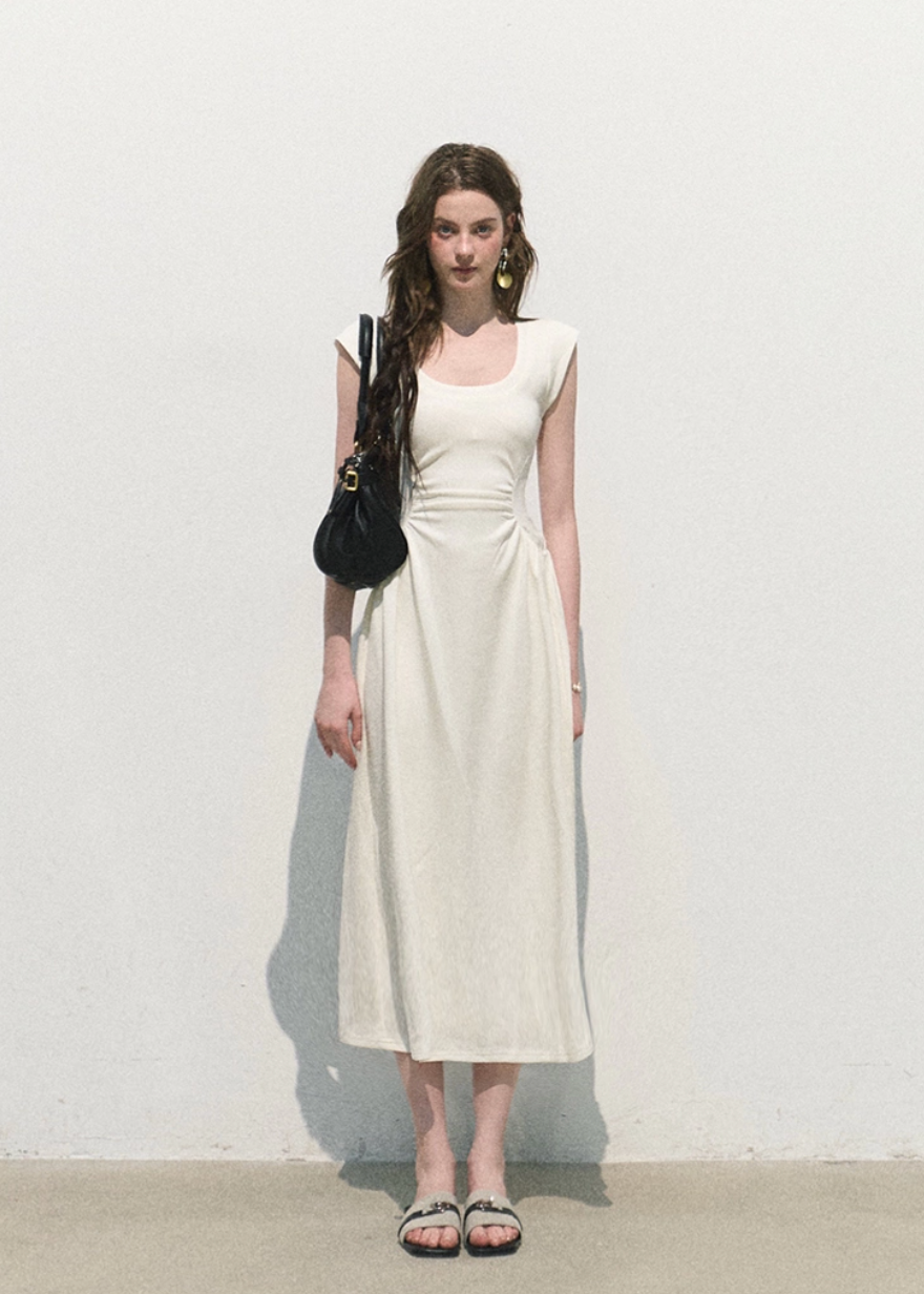 oakmoo dress, white tank dress, a-line summer dress, waist cinching dress, korean minimal dress, elegant summer dress, white vacation dress, short white dress, long white dress, refined tank dress, quiet luxury dress, feminine summer outfit