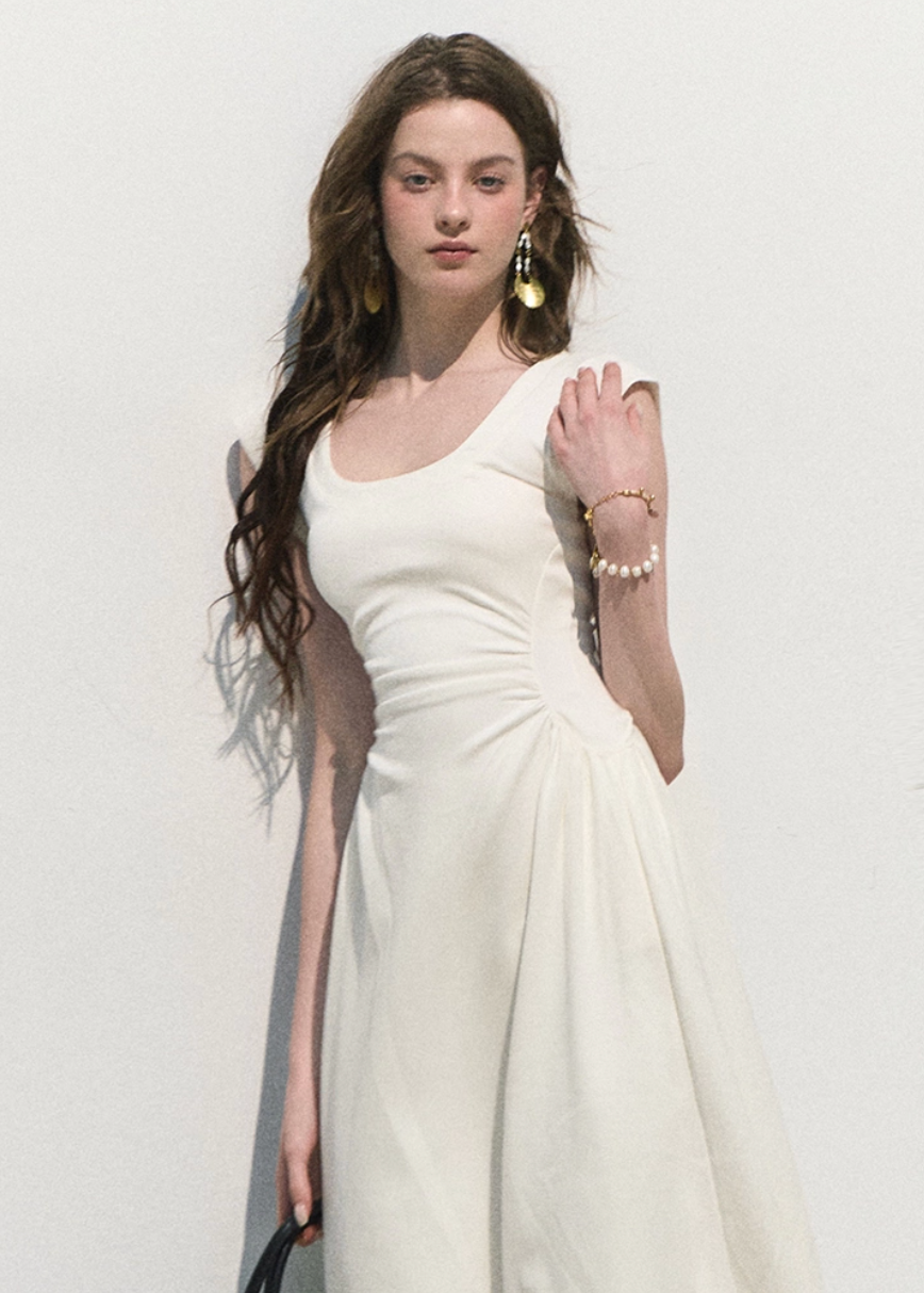 oakmoo dress, white tank dress, a-line summer dress, waist cinching dress, korean minimal dress, elegant summer dress, white vacation dress, short white dress, long white dress, refined tank dress, quiet luxury dress, feminine summer outfit