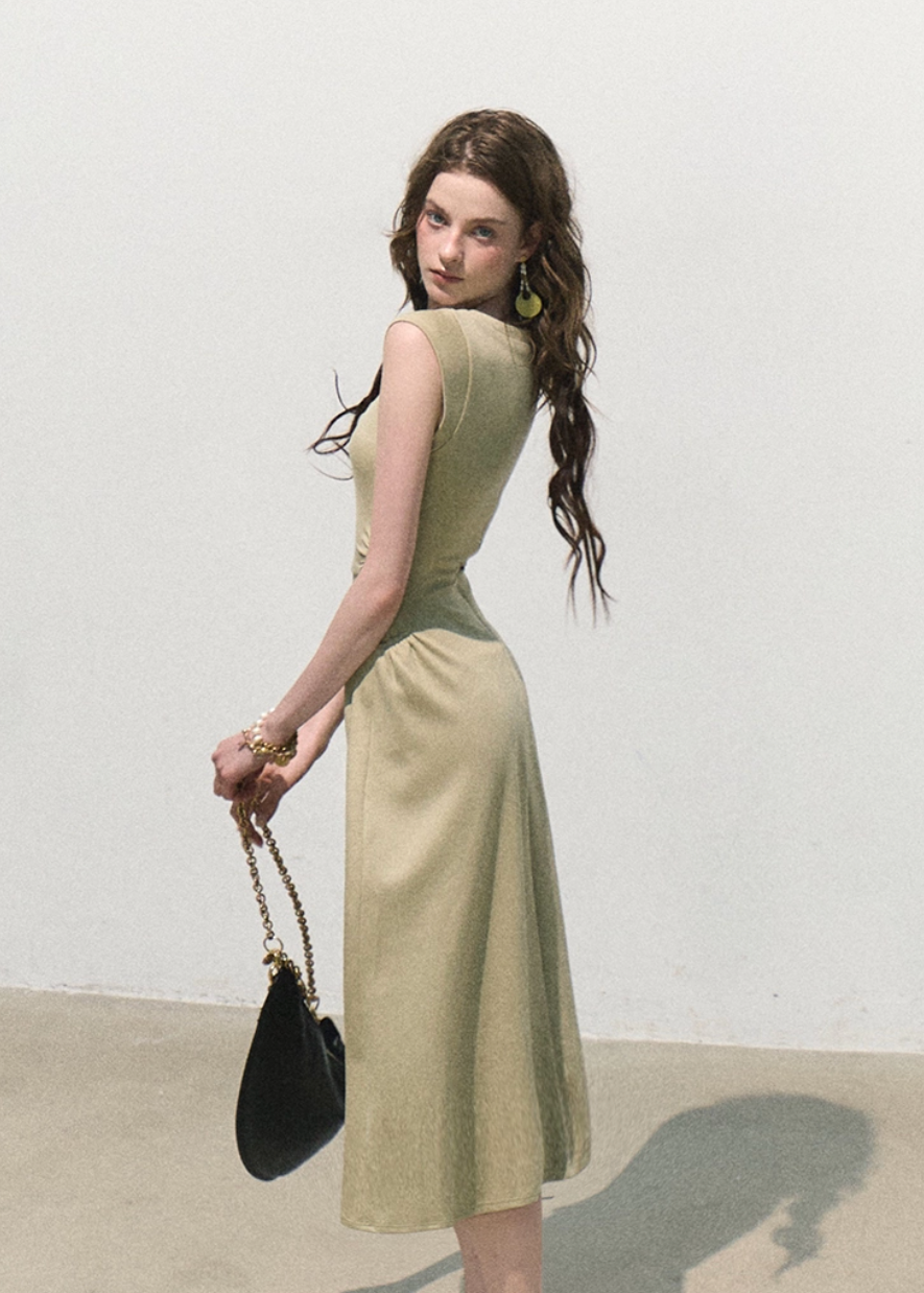 oakmoo dress, white tank dress, a-line summer dress, waist cinching dress, korean minimal dress, elegant summer dress, white vacation dress, short white dress, long white dress, refined tank dress, quiet luxury dress, feminine summer outfit
