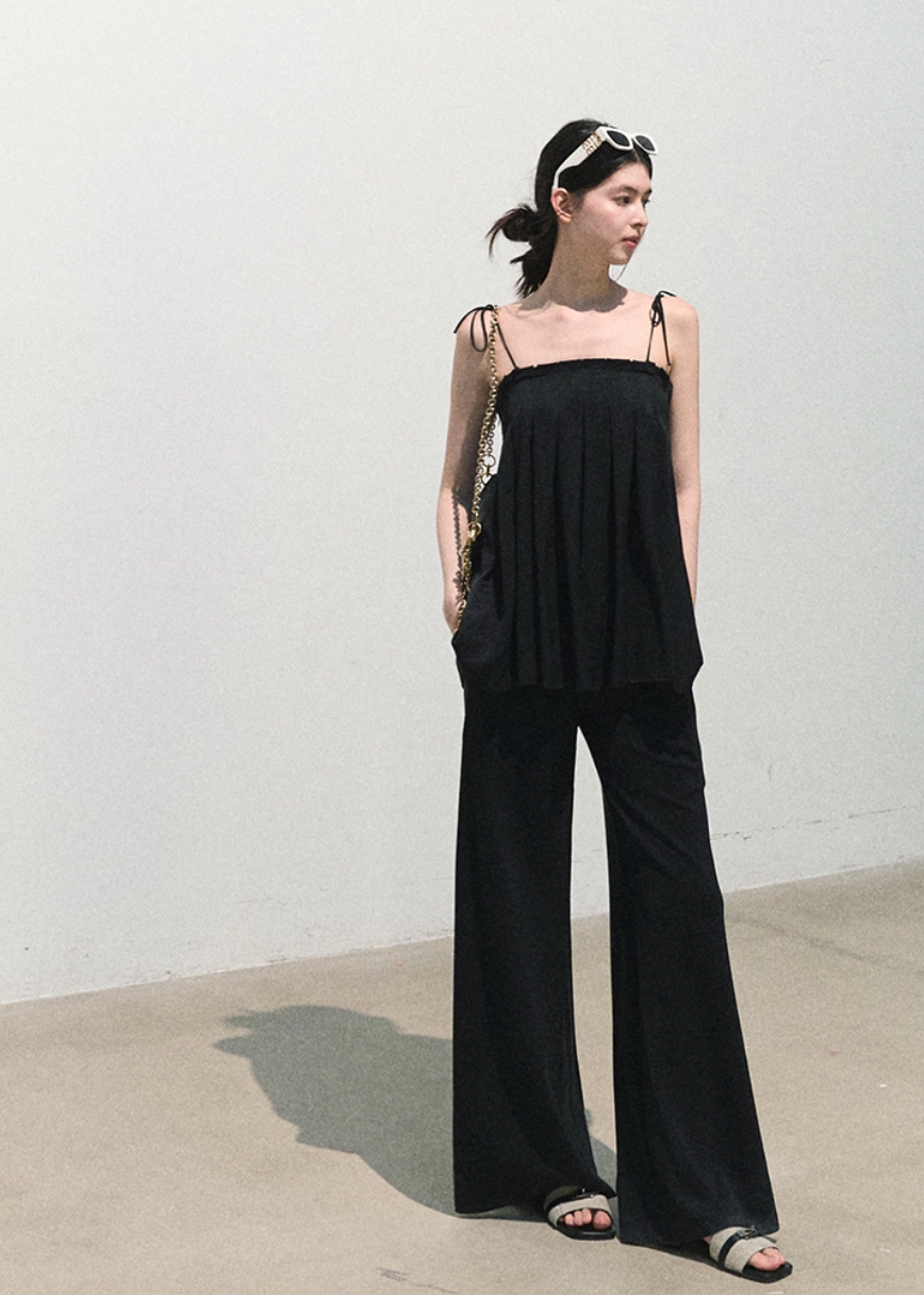 oakmoo pants, modal wide leg pants, black wide leg pants, korean minimal fashion, casual summer pants, soft knit pants women, relaxed wide leg trousers, travel pants women, bare feel pants, quiet luxury casual pants, black lounge pants, effortless summer outfit