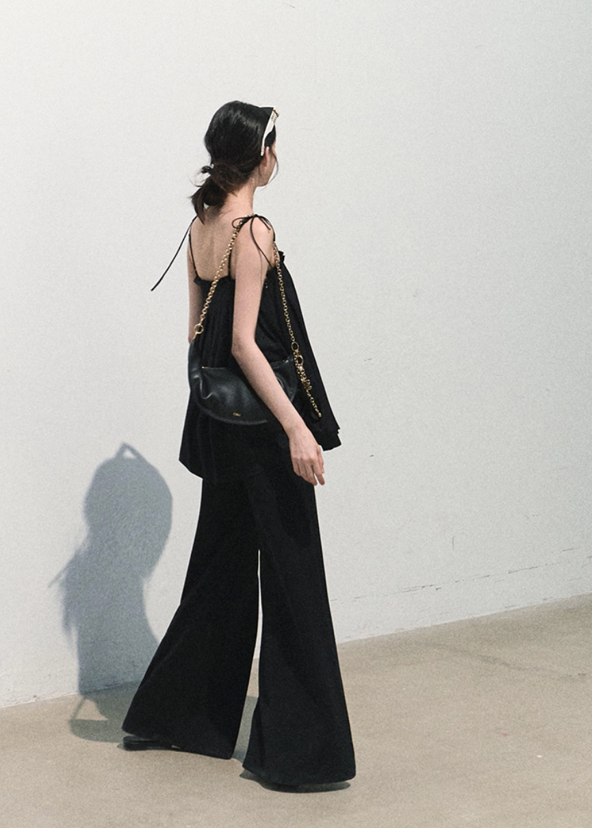 oakmoo pants, modal wide leg pants, black wide leg pants, korean minimal fashion, casual summer pants, soft knit pants women, relaxed wide leg trousers, travel pants women, bare feel pants, quiet luxury casual pants, black lounge pants, effortless summer outfit