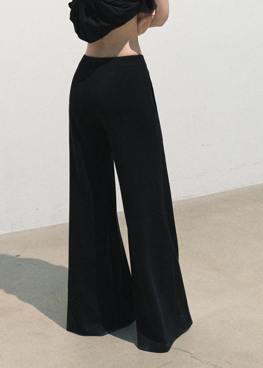 oakmoo pants, modal wide leg pants, black wide leg pants, korean minimal fashion, casual summer pants, soft knit pants women, relaxed wide leg trousers, travel pants women, bare feel pants, quiet luxury casual pants, black lounge pants, effortless summer outfit